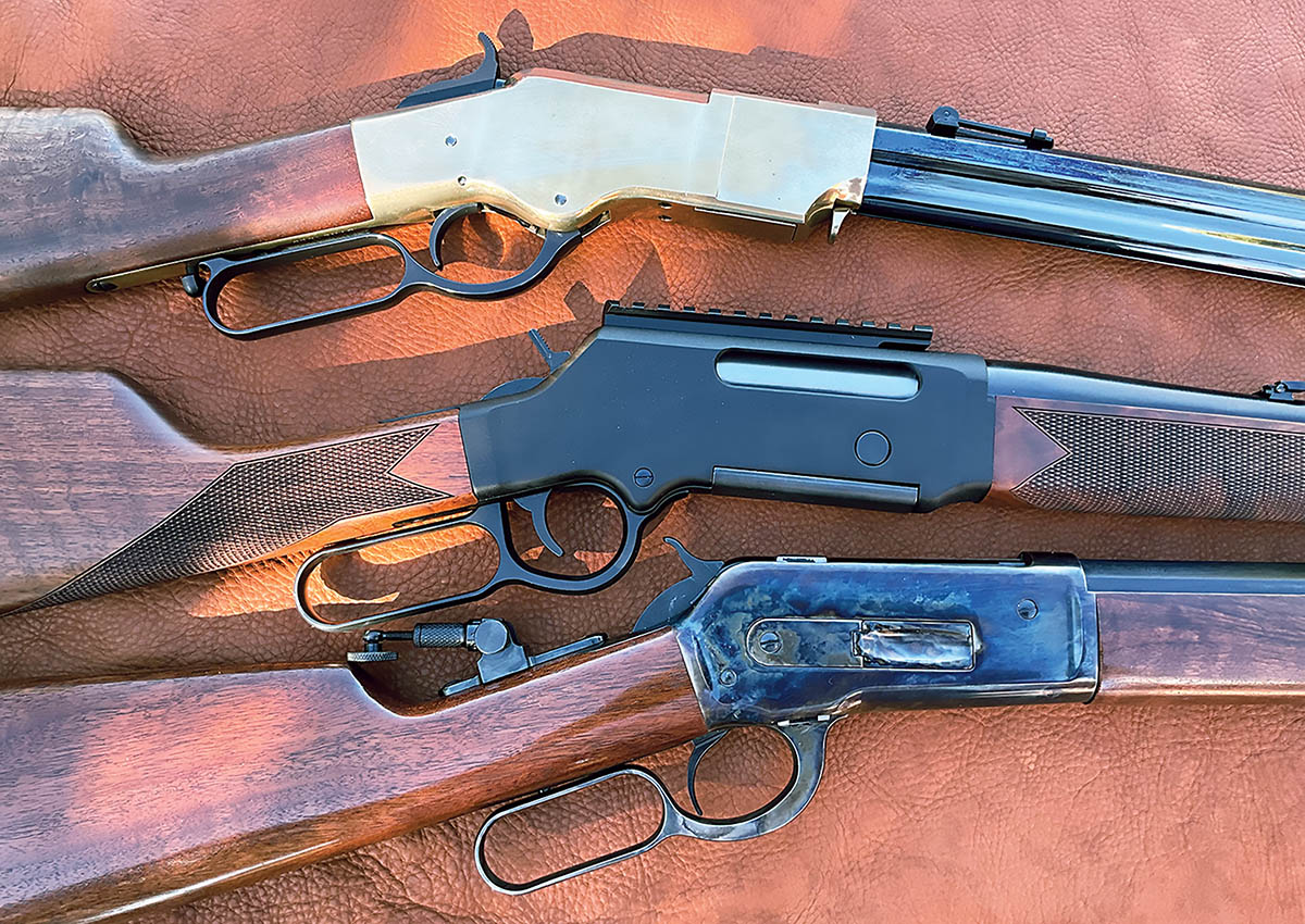 The Henry Long Ranger (center) takes  the lever-action rifle into the 21st Century. The HRA Original (top) is a copy of the 1860 Henry, and a Winchester Chiappa rendition (bottom).